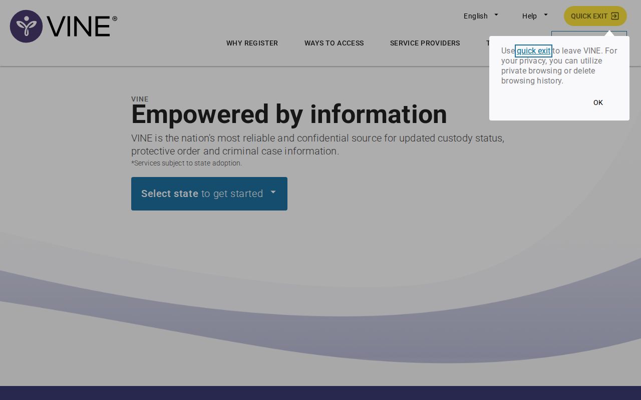 VINELink state selection and custody search interface used for Michigan custody checks