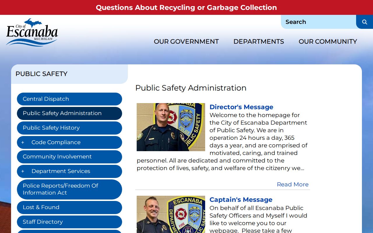 Escanaba Public Safety official administration webpage