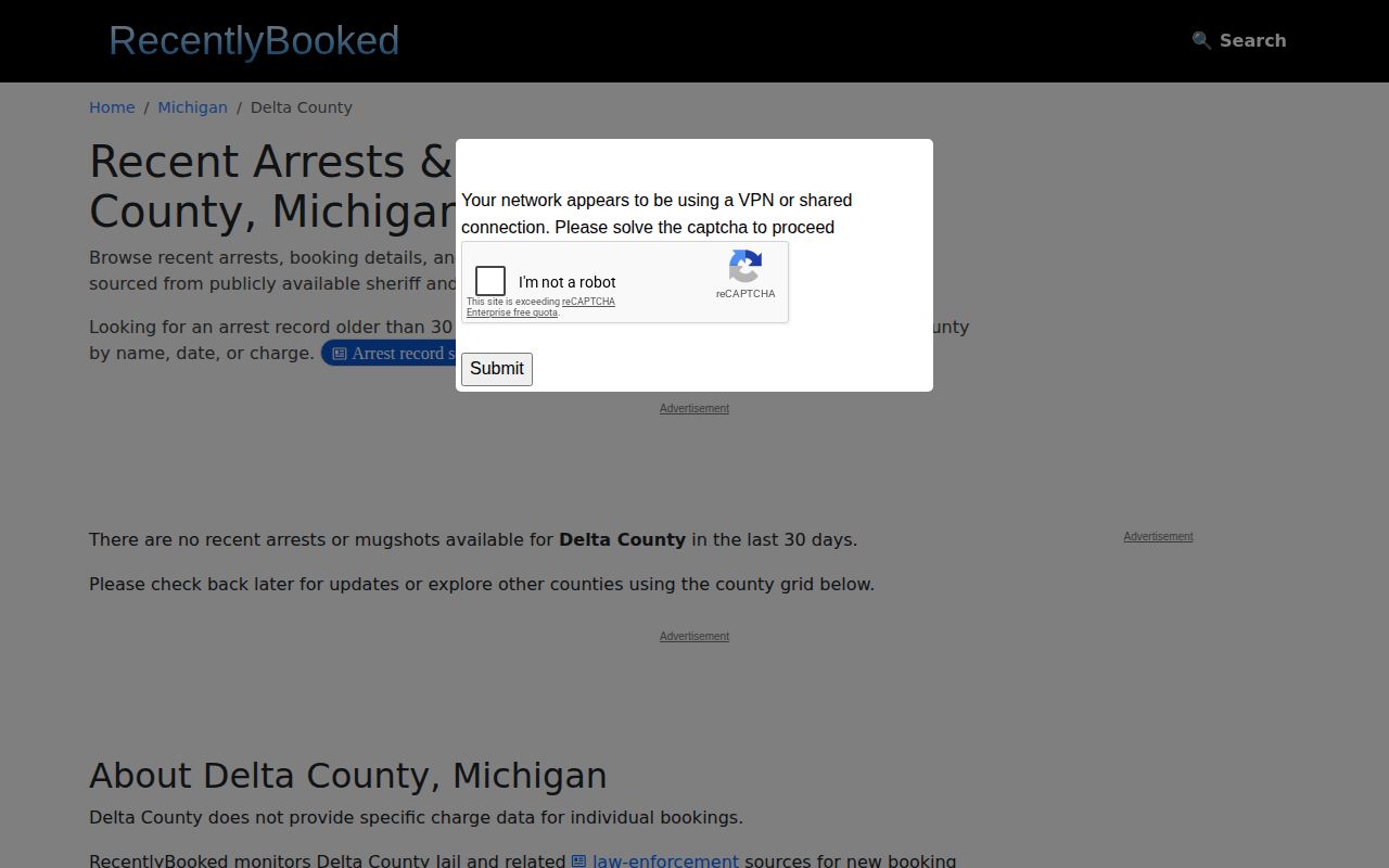 RecentlyBooked Delta County empty result page
