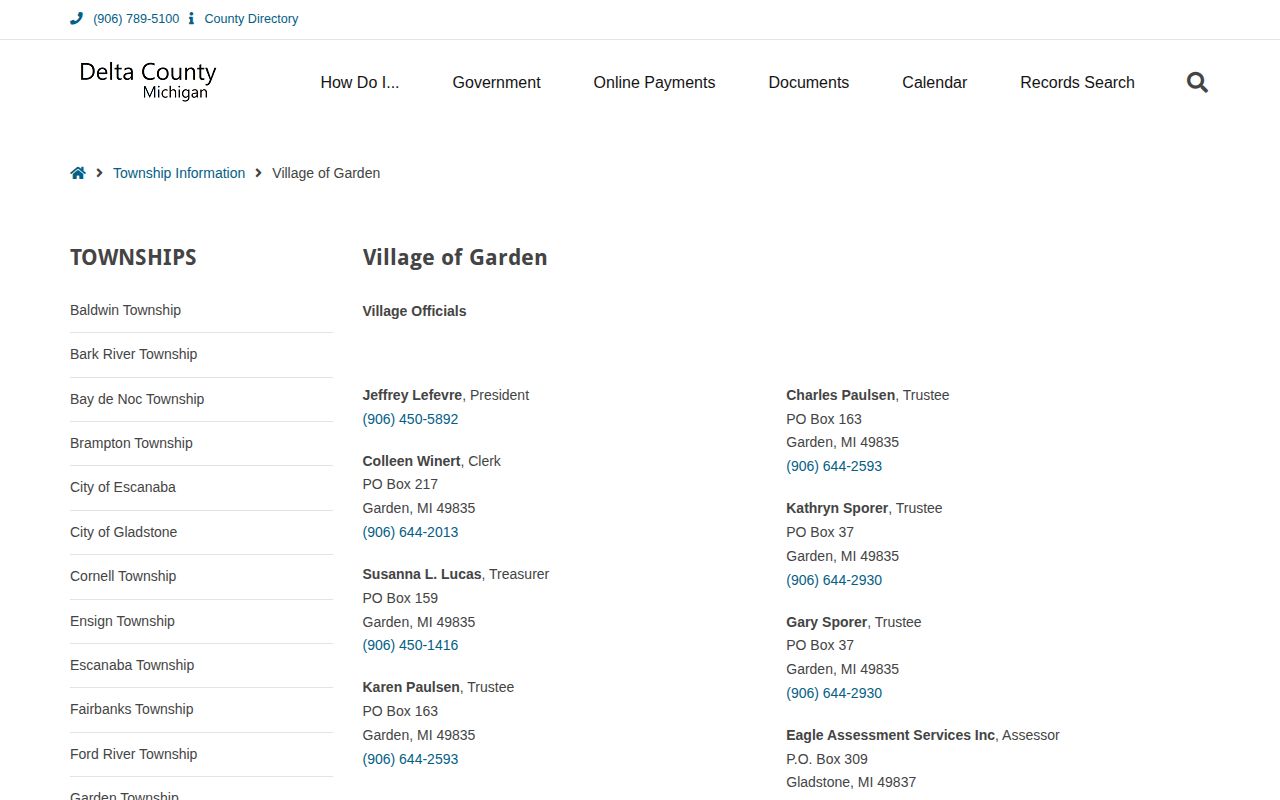 Official Delta County Village of Garden information page